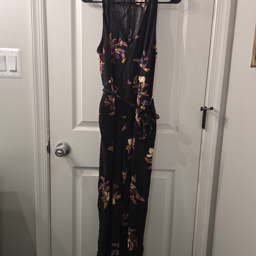 a new day Black Jumpsuit with Colorful Floral Pattern